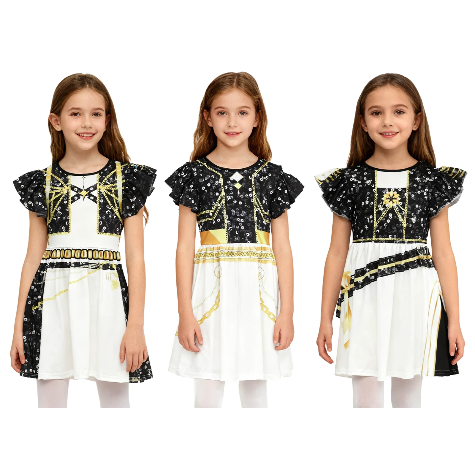 فستان شيطان أنيمي ساحر للفتيات الصغيرات مع طباعة كرتونية وأكمام مكشكشة، زي تنكري غريب الأطوار للحفلات ذات الطابع الشخصي #5