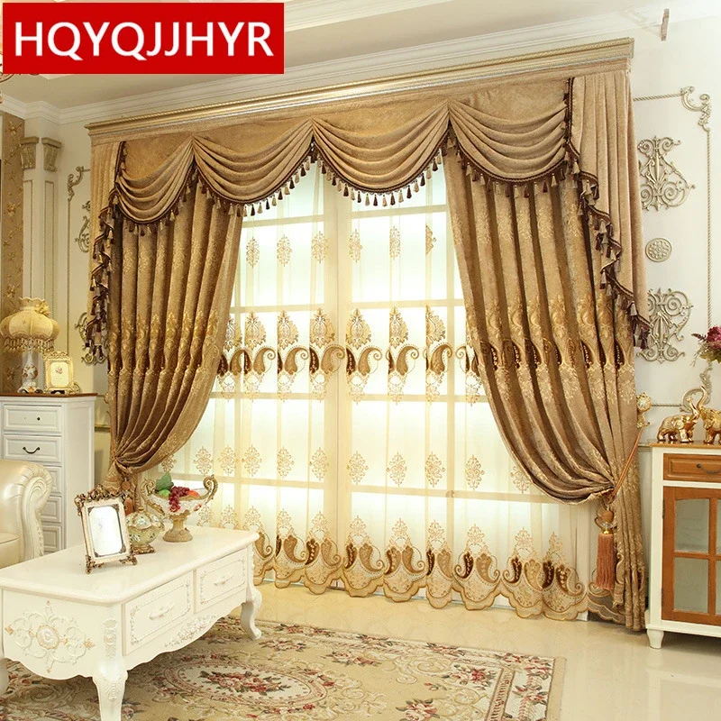 European Luxury Custom Embroidery Blackout Curtains for Villa Living Room Upscale Voile Curtain for Bedroom Kitchen Windows