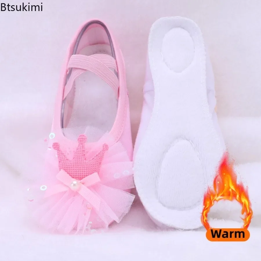 Children's Ballet Shoes Girls Professional Dance Satin Crown Lace Ballet Shoes Soft Sole Professional Training Princess Shoes