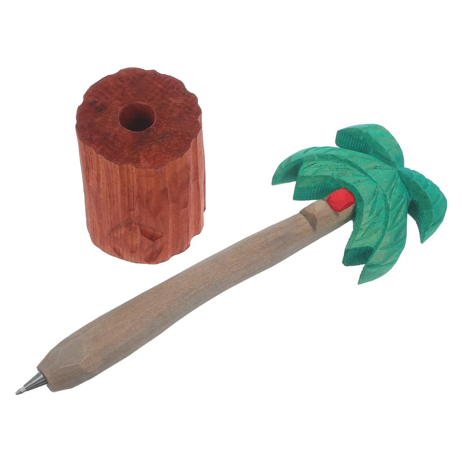 

Natural Wood Carved Ballpoint Pen Coconut Tree Shape Smooth Writing Signature Pen Novelty Office Supplies Desk