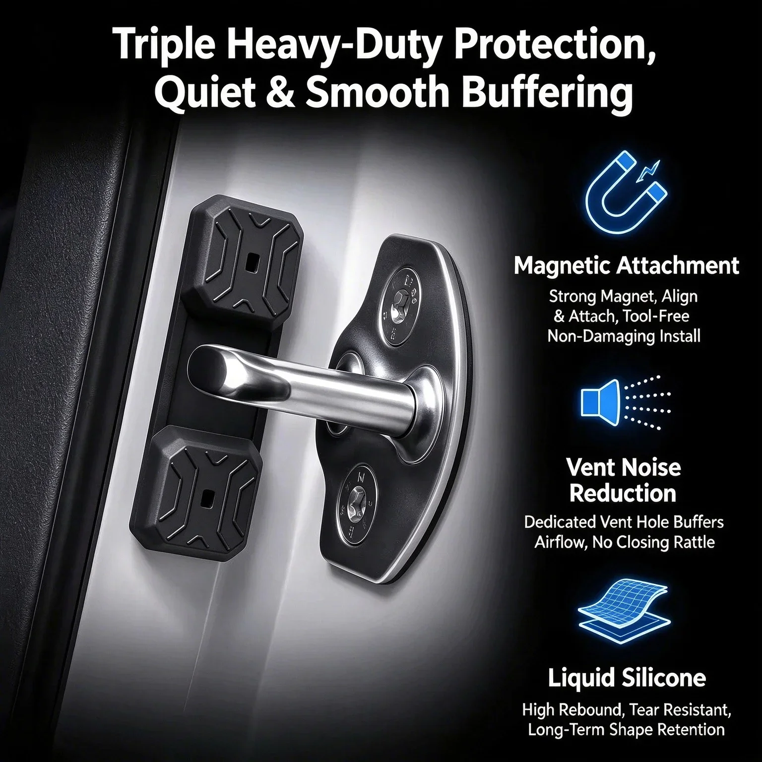 Magnetic Silicone Car Door Lock Dampener Pads Shockproof Cushion Noise Reduction Door Latch Protector Auto Protector Accessories