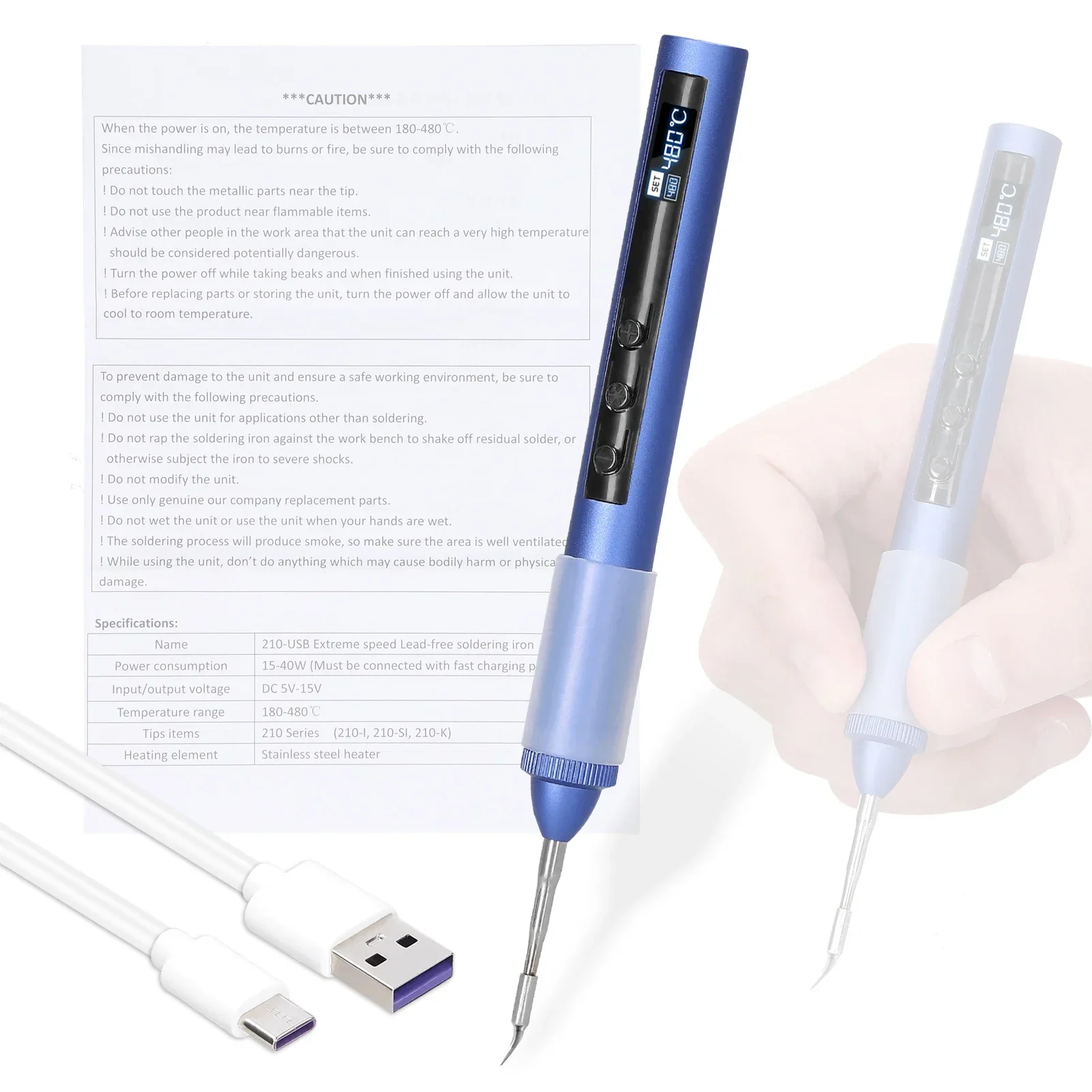 

Portable C210 USB Intelligent Electric Soldering Iron 180-480 Degree Welding Pen with Temperature Setting &Calibration