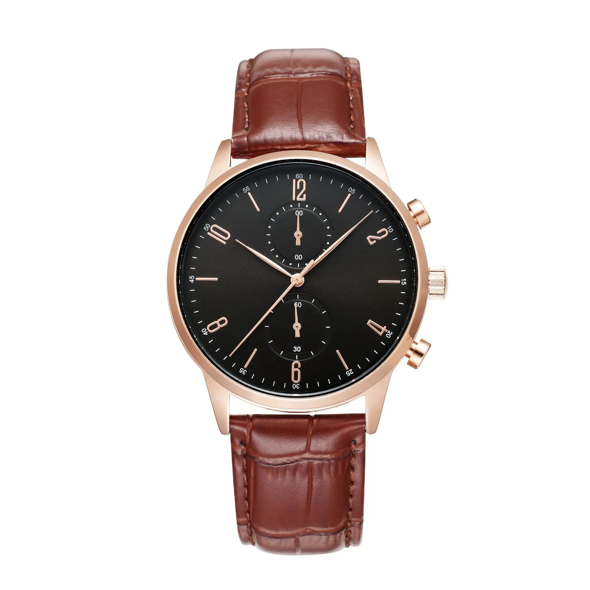 Fashionable Men's Quartz Watch with Chronograph Pointer Second Hand Waterproof Leather Strap and Simple Business Style