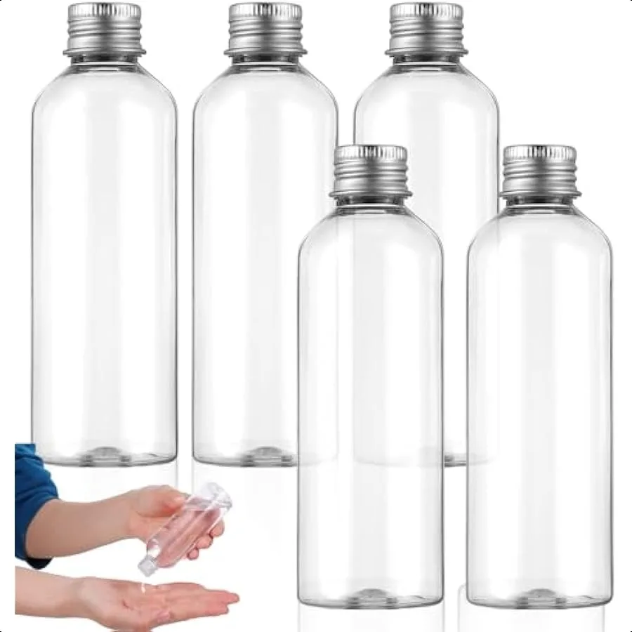 

5 Pack 3.4 Oz 100ml Travel Bottles for Toiletries Leakproof Plastic Empty Travel Size Bottles Containers with Silvery Screw Cap