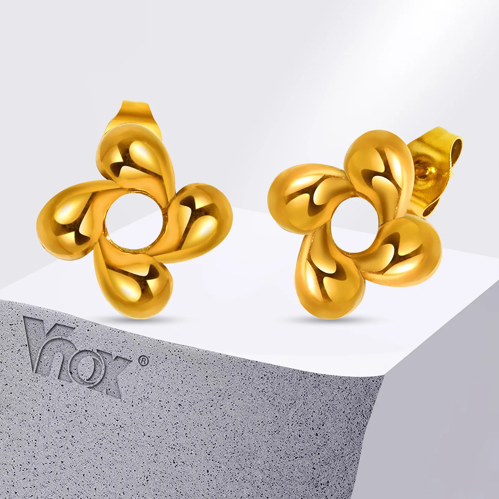 

Vnox Sweet Flower Shaped Stud Earrings For Women Girls, Hypoallergenic Stainless Steel Ear Jewelry, Minimalist Metal Brincos