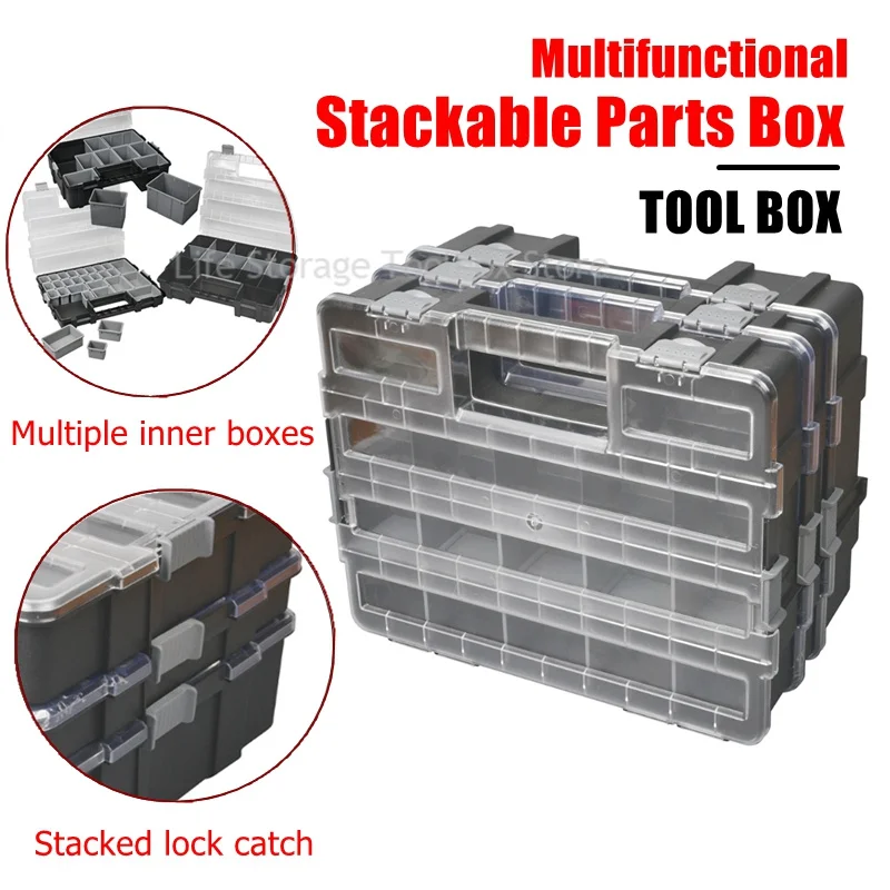 Caja organizadora de herramientas de Hardware, organizador de piezas, tornillos, caja de almacenamiento, compartimento de piezas, caja organizadora