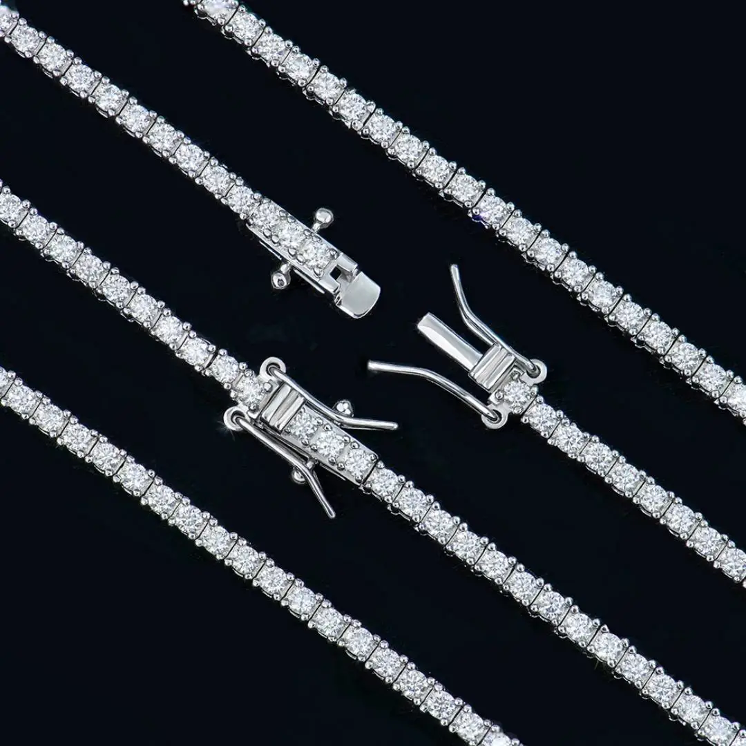 Custom Hiphop 2mm Gra Certified Clustered 925 Sterling Silver Vvs1 Diamond Moissanite Mossanite Jewelry Tennis Necklace Chain，