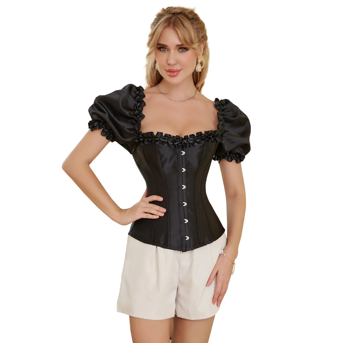 Bubble Short Sleeves Corsets Tops Women S-6XL Corselet Gothic Clothes Boned Bodysuits Vest Shapewear Slim Bodyshaper Bustier Top