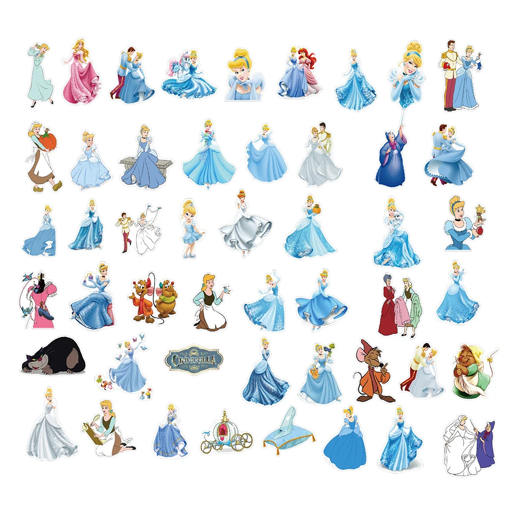 10/30/50pcs Disney Cinderella Cartoon Stickers Cute Anime Princess Girl Sticker Toy DIY Phone Case Water Bottle Notebook Decals