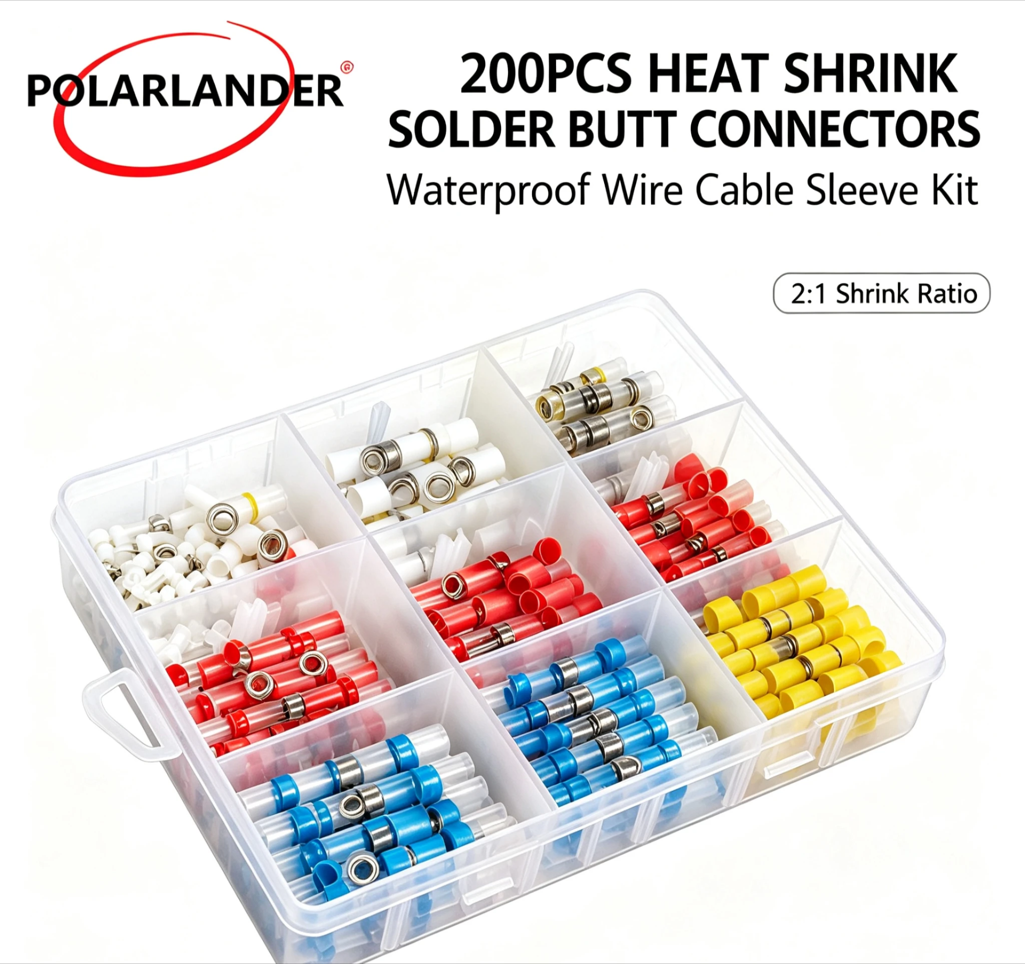 200PCS Multi‑Gauge 2:1 Heat‑Shrink Type Solder Butt Connectors Universal Aftermarket Wire Cable Repair Sleeve