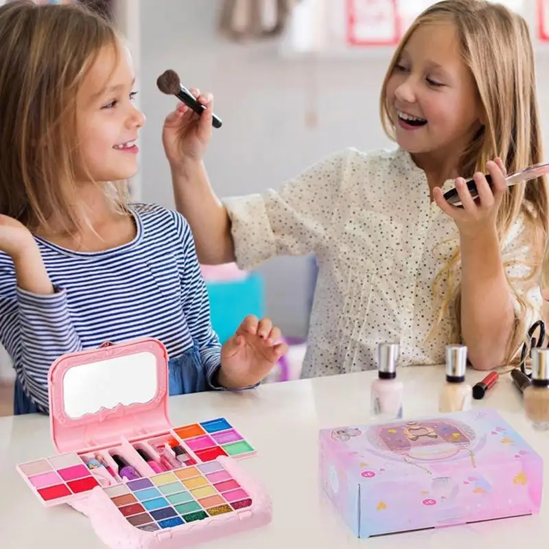 Toddler Makeup Kit Washable Real Cosmetic Toy Set Kids Makeup Sets With Mirrors For Girls Play Make Up Birthday Holiday Parties