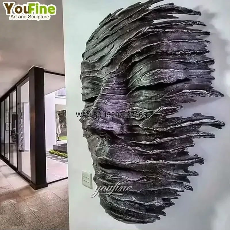 Wmwmnu for YOUFINE Large Garden Cast Bronze Metal Art Human Face Landscape Sculptures Statue Abstract Modern Bronze 3D Wall