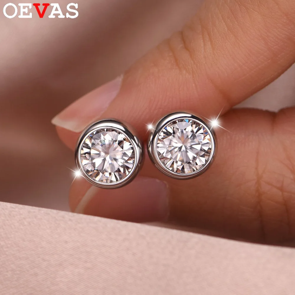 OEVAS 0.3/0.5 Carat Round Moissanite Diamond Stud Earrings For Women S925 Sterling Silver Pendientes Wedding Party Fine Jewelry