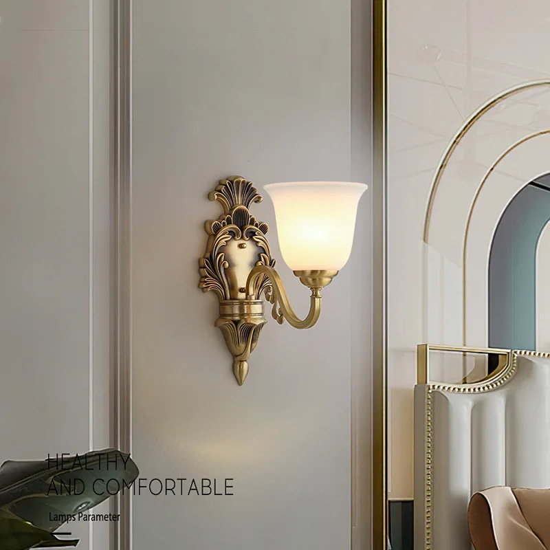 American all-copper wall lamp European retro living room background wall decoration aisle lamp