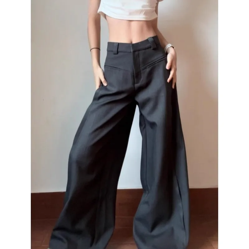 

Women Suit Pants 2025 Spring Autumn New Grey Dress Slacks High Waisted Wide Leg Plus Size Drapey Lazy Vibe Floor Length Pants
