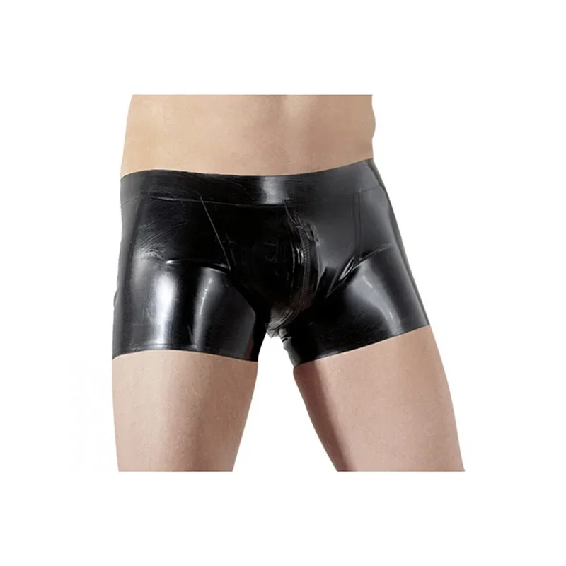 Plus Size Wetlook Boxershorts Men Sexy Zipper Front To Back Men\'s Underwear Vinyl Leather Shiny Boxer Shorts Erotic Panties