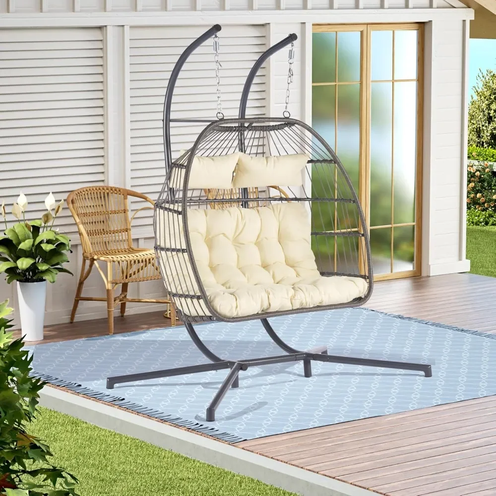 Double Egg Chair Outdoor Indoor Hanging Chair Hammock Chair with Stand,Bedroom Accessories, 480lbs Capacity for Balcony