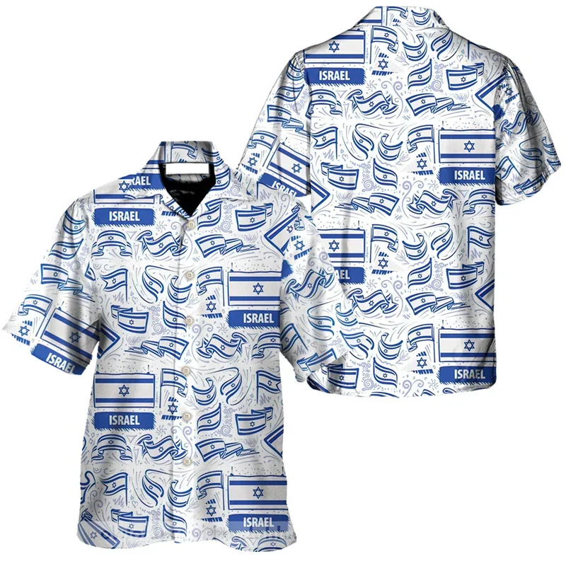 Israel Nation Flag 3d Print Hawaiian Shirt for Men Summer Oversized Quick Dry Surf Beach Shirt Casual Unisix Button Aloha Shirt