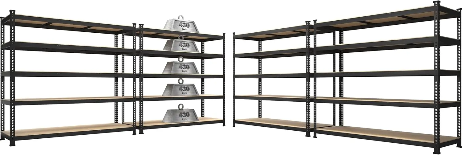 

4 Packs 48"" W X 18"" D X 72"" H Adjustable Garage Storage Shelves - 5-Shelf Heavy Duty Shelving Unit, Metal Utility Storage