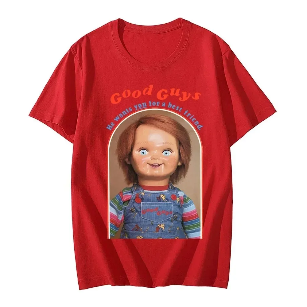 Neue Chucky Baumwoll-T-Shirts mit Anime-Grafikdruck, Damenmode, Lässige Kurzarm-T-Shirts, Harajuku Unisex-Tops, Kleidung – Detail 7