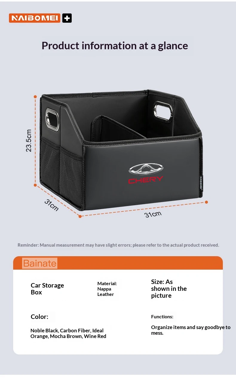 Auto-Kofferraum-Aufbewahrungsbox, Für CHERY TIGGO 2 5 4 TIGGO7 PRO TIGGO8 Plus ARRIZO 6 8 2025, Leder Faltbarer Organizer Auto-Zubehör – Detail 10