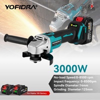 YOFIDRA 125mm Brushless Angle Grinder 4 Gear Cordless Grinding Machine Cutting Woodworking Power Tool For Makita 18V Battery Pin