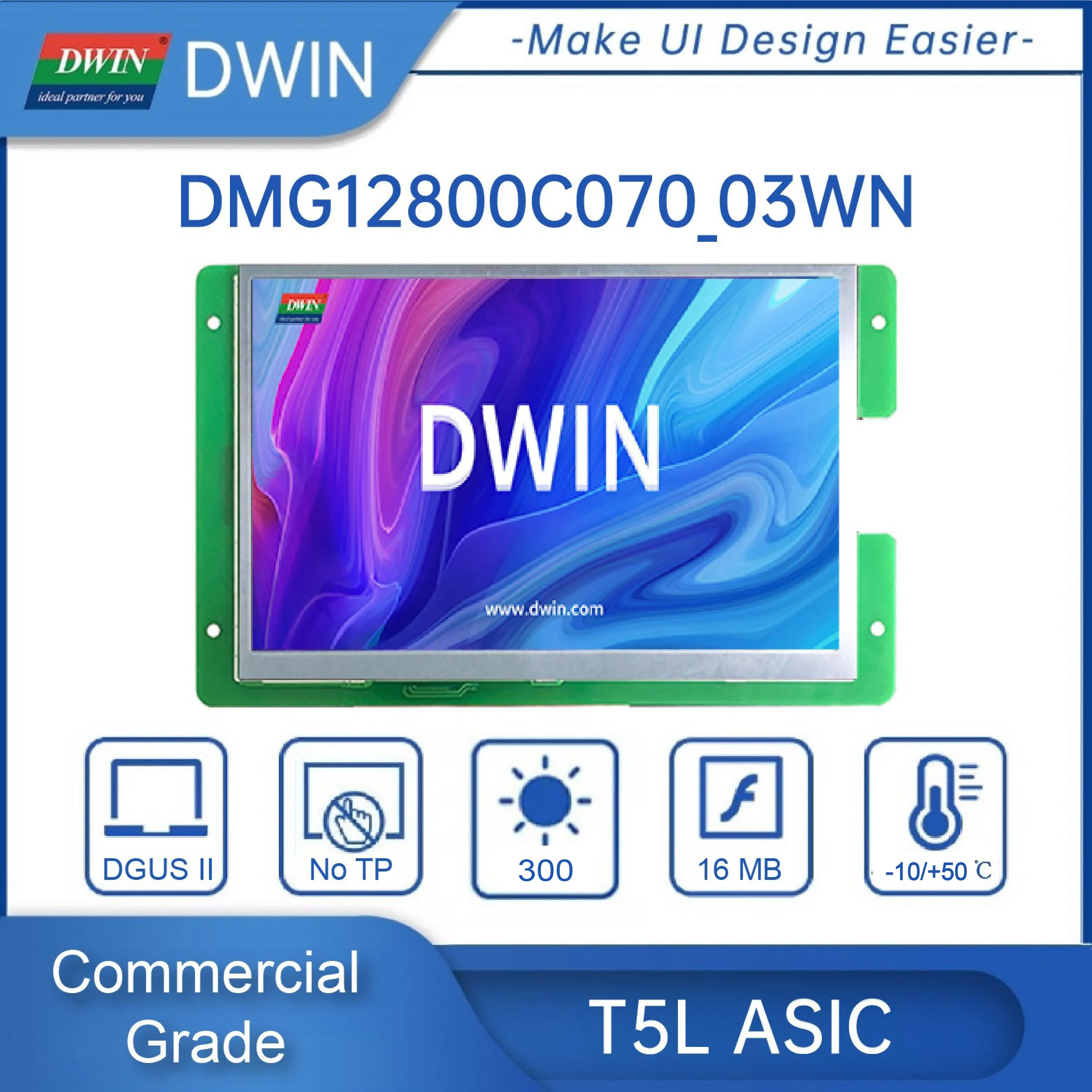 DWIN 7 Inch LCD Modules T5L ASIC 800*1280 Pixels Resolution 16.7M Colors IPS-TFT-LCD HMI Displays  DMG12800C070_03W