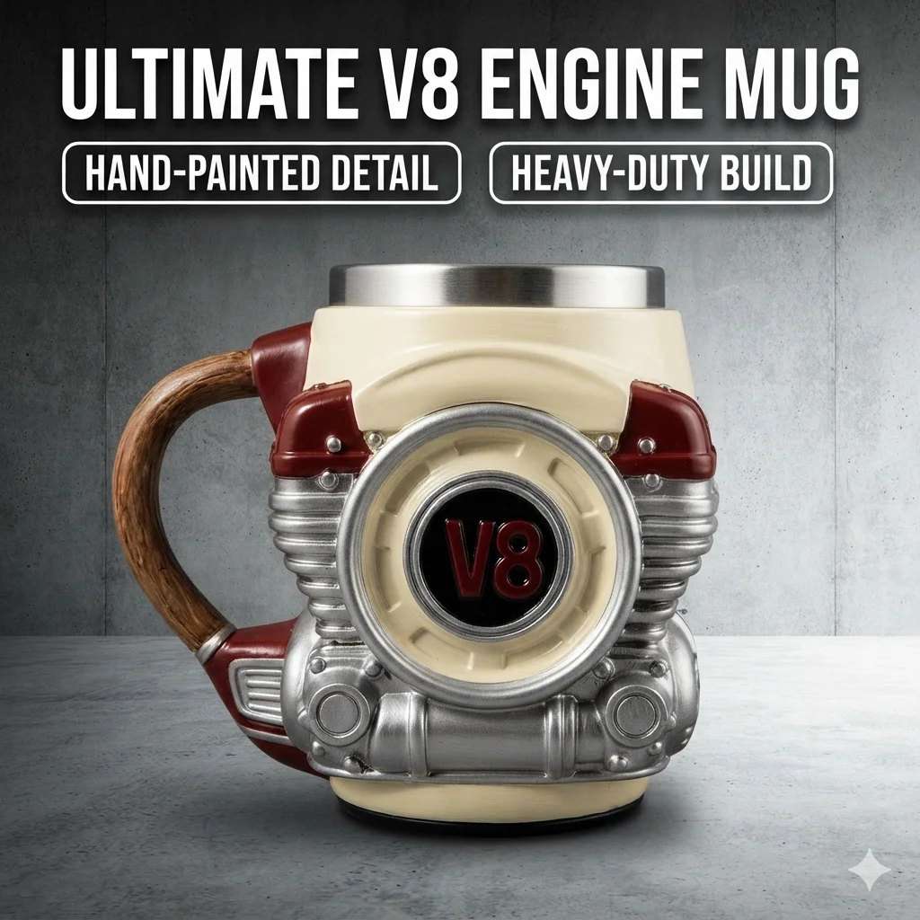 V8 Engine Shaped Mechanical Coffee Mug Stainless Steel Inner Resin Exterior Home Decor For Men Car Enthusiasts Fathers Day Gift