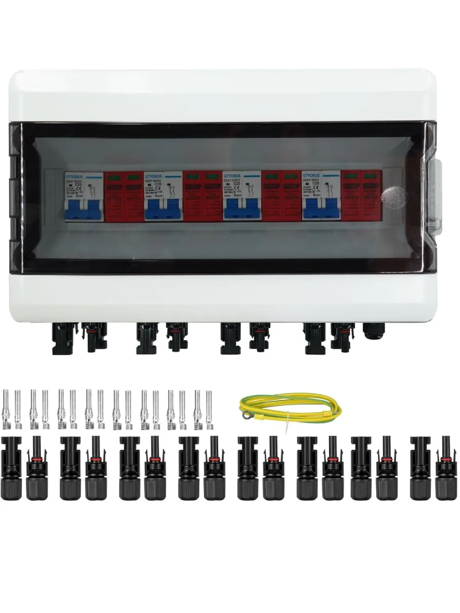 Solar-Combiner-Box mit Mehrfachschutz, IP65 Überspannungsschutz PV 2/3/4 Eingänge 2/3/4 Ausgänge DC 40A 1000V Trennschalter