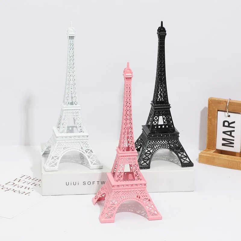 

Metal White Pink Eiffel Tower Model Paris France Landmark Building Tourist Souvenir Home Room Office Desk Decoration Accessories