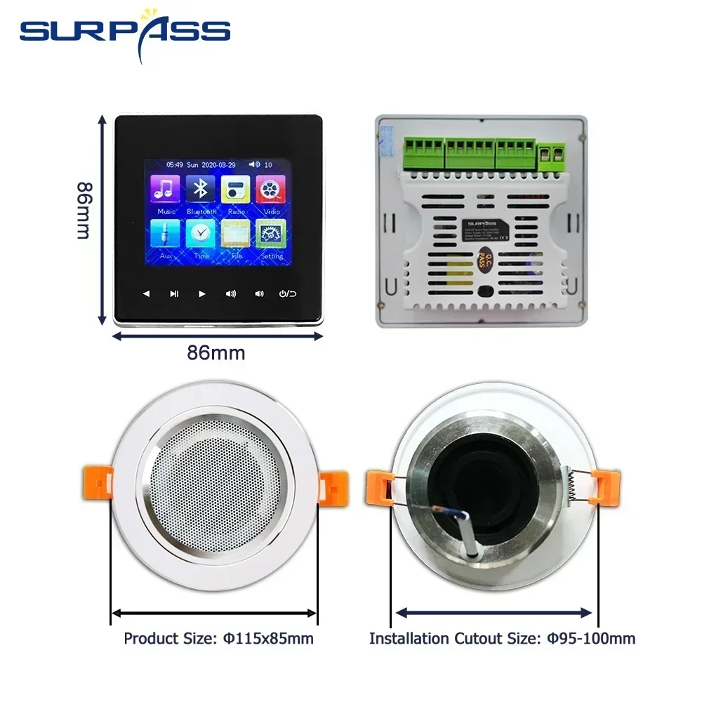 Mini Panel amplificador de audio de superación de pared, compatible con Bluetooth, Fm, HiFi, HomeTheater, amplificador de audio estéreo con altavoz, sistema PA