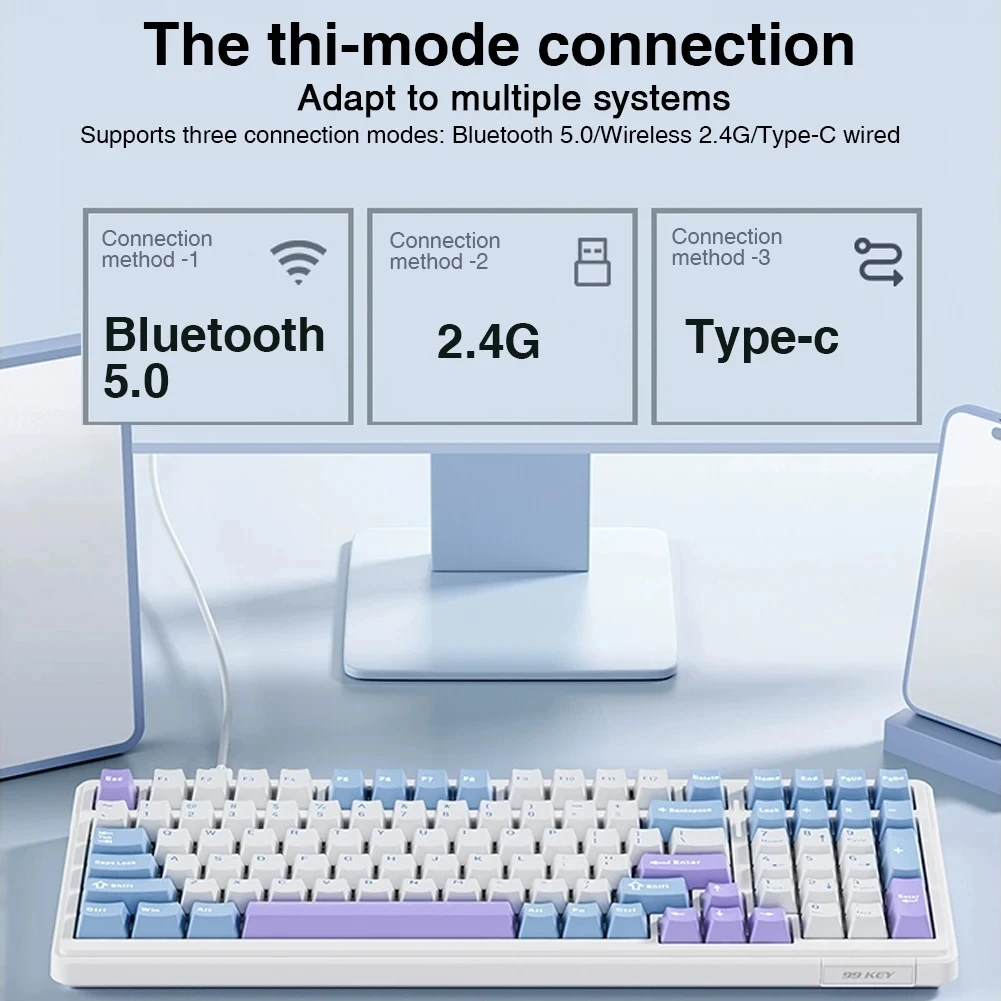 AULA F99 Pro Machanical Keyboard Hot Swap Tri-mode Bluetooth 5.0/2.4G Wireless/Wired GasketRGB 99 Keys Customized Keyboards