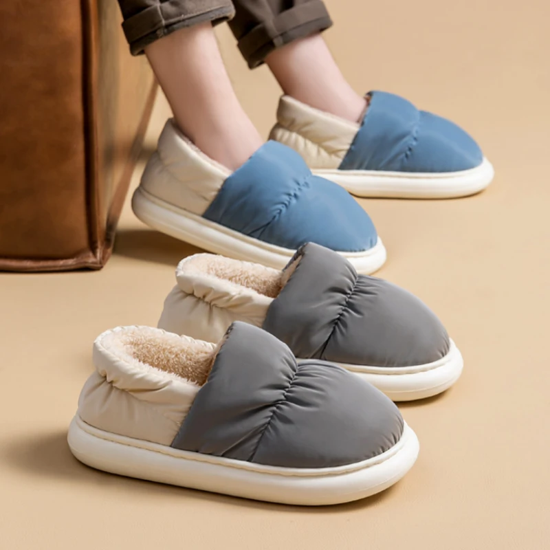 Waterproof Upper Men's Winter Plush Fleece Lined Slippers Thick Sole Indoor Shoes with Non-Slip Heel for Home and Outdoor Use image 3