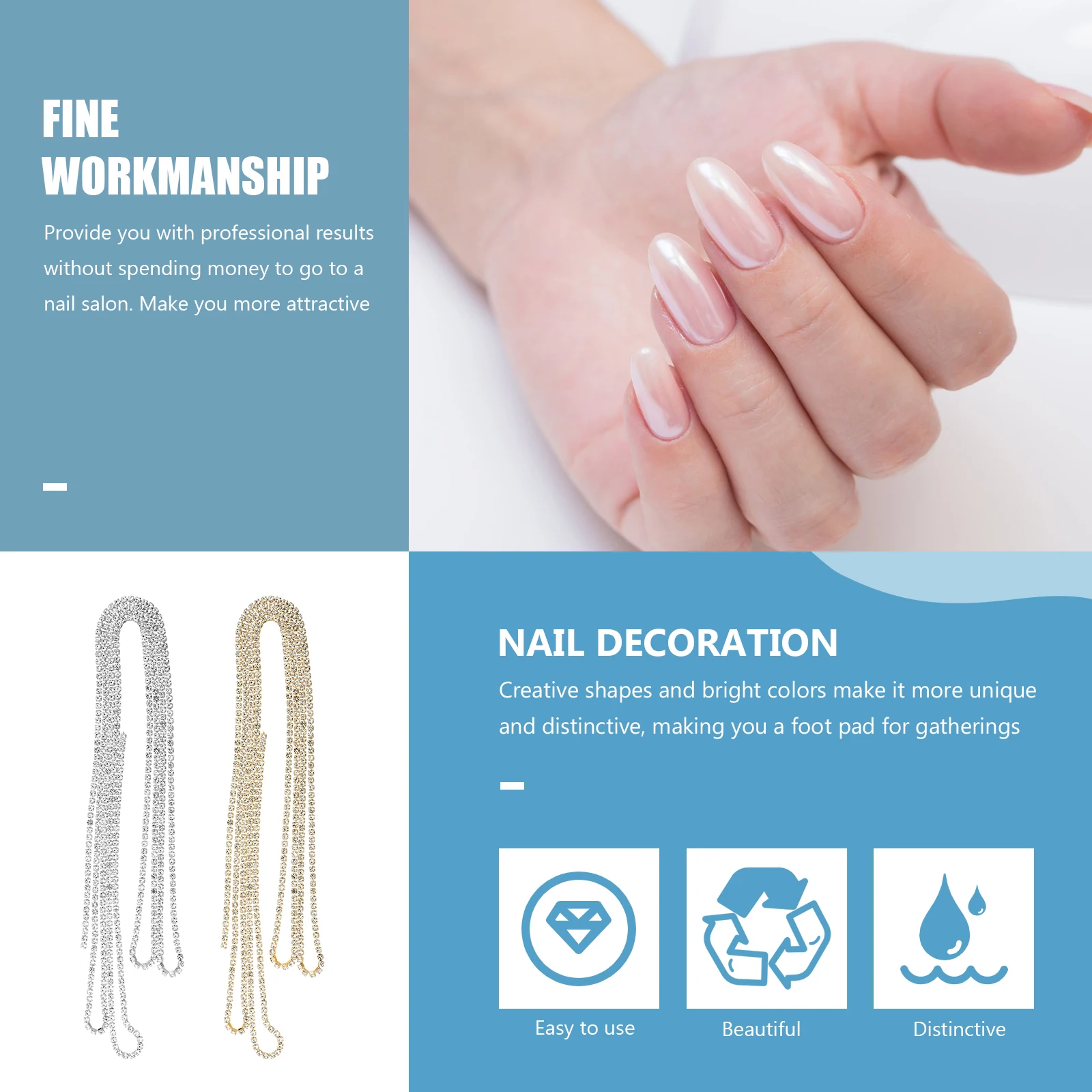 

Shiny Copper Rhinestones Nail Chain Manicure Charms Nail Art Decoration Accessory