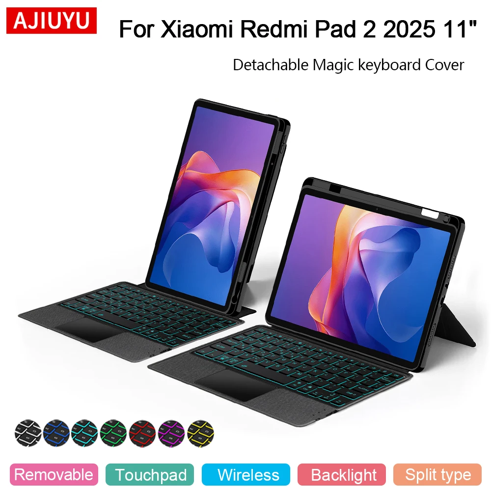 AJIUYU Removable Keyboard Case For Xiaomi Redmi Pad 2 11 inch Tablet Case For RedMi Pad2 2025 11