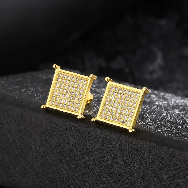 

Hip Hop Men's Square Kite Screw Back Hypoallergenic Stud Earrings With Simulated Lab-Created Earrings Iced Out Jewelry Gift