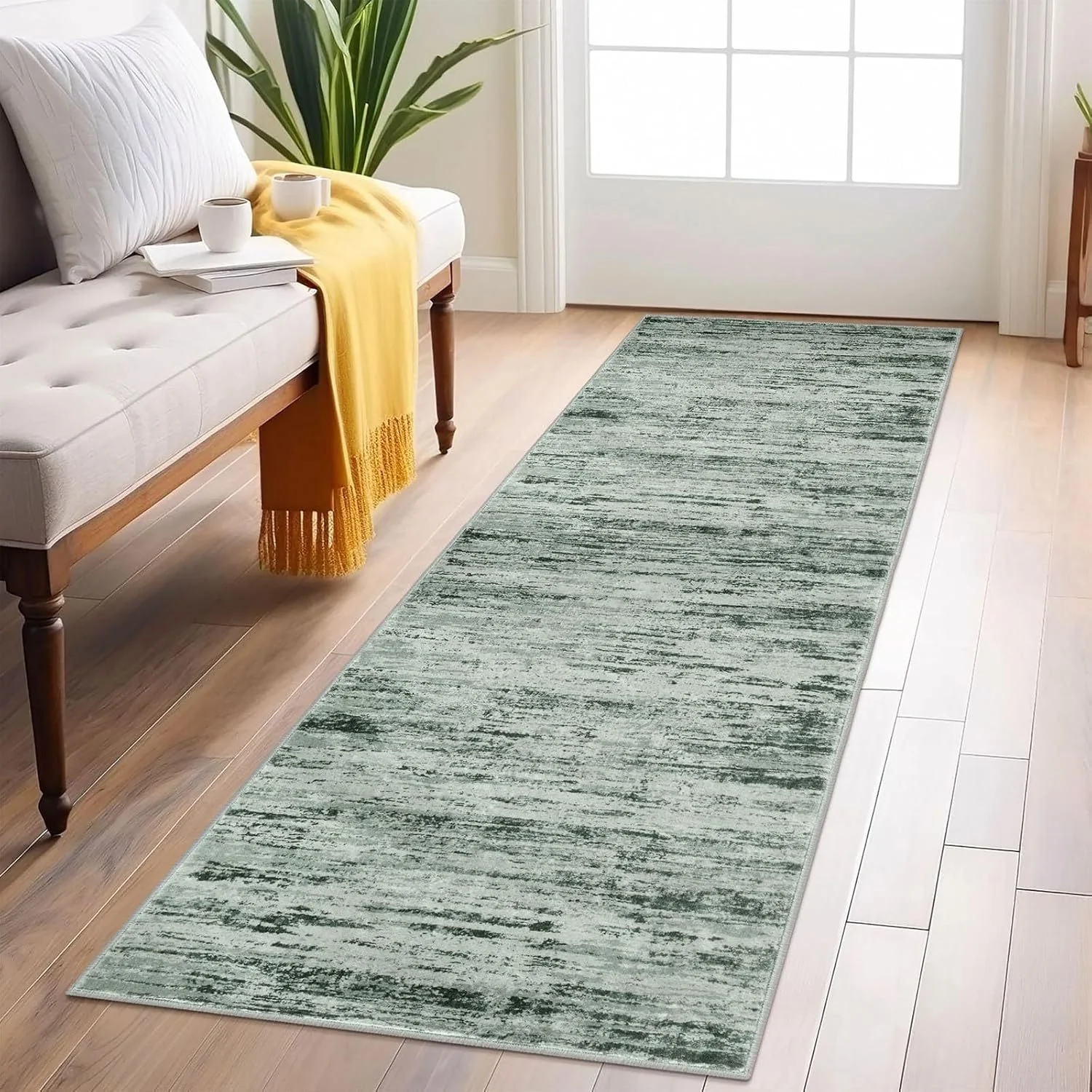 VIKAMA Abstract Watercolor Stripe Runner Rug Stain Resistant Non-Slip Machine Washable Hallway Kitchen Carpet Home Decor
