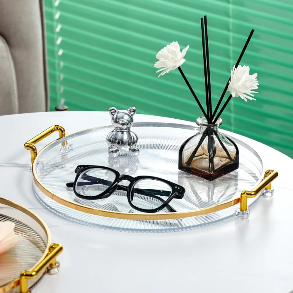 New Multipurpose Round Storage Tray Gold with Handles Tea Cup Storage Plate Fruit Tray Home Decor