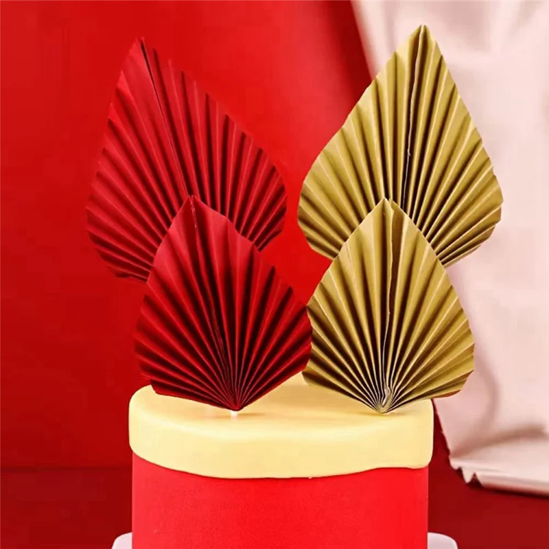 AT29-12Pcs ورقة أوراق النخيل كعكة عيد ميلاد القبعات العالية مروحة ترك أوراق الصفصاف كعكة الديكور DIY بها بنفسك كعكة إدراج الزينة