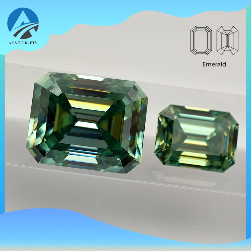 

Top Light Green 0.8-5.0ct Emerald Cut 3EX Moissanite Stone with GRA Certificate Pass Diamond Tester for Moissanite Jewelry Makin