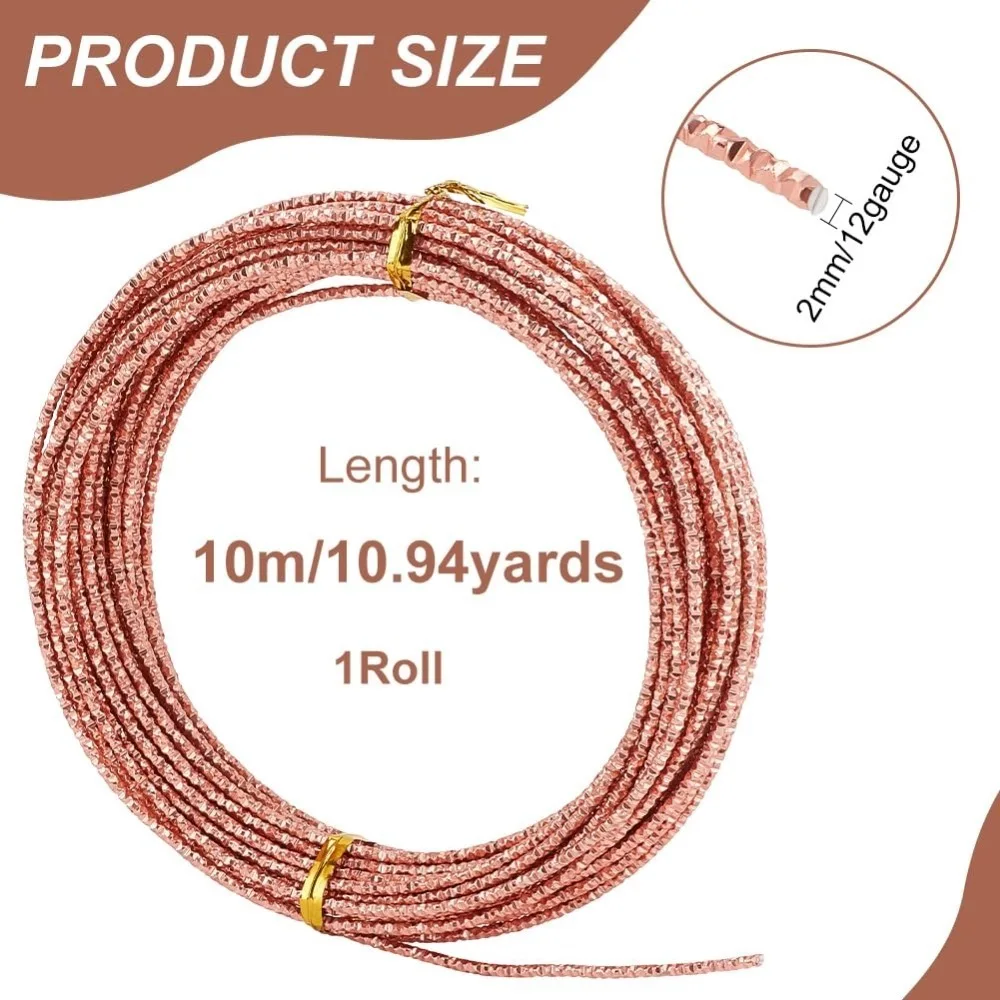 1Roll 32.8 Feet 12 Gauge Rose Gold Textured Aluminum Wire Diamond Cut Round Aluminum Craft Wire for Ornaments Making and Other
