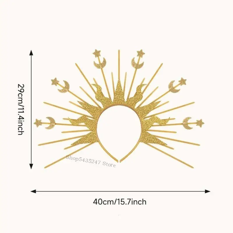 Exaggerated Spiked Headband with Moon Star Tiaras Crown Hairhoop Women Baroque Headwear Crownpiece for Formal Occasion