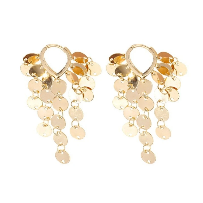 ANENJERY Sparkling Long Tassel Hoop Earrings for Women French Simple Circle Ear Buckles Handmade New Trend Jewelry Gifts
