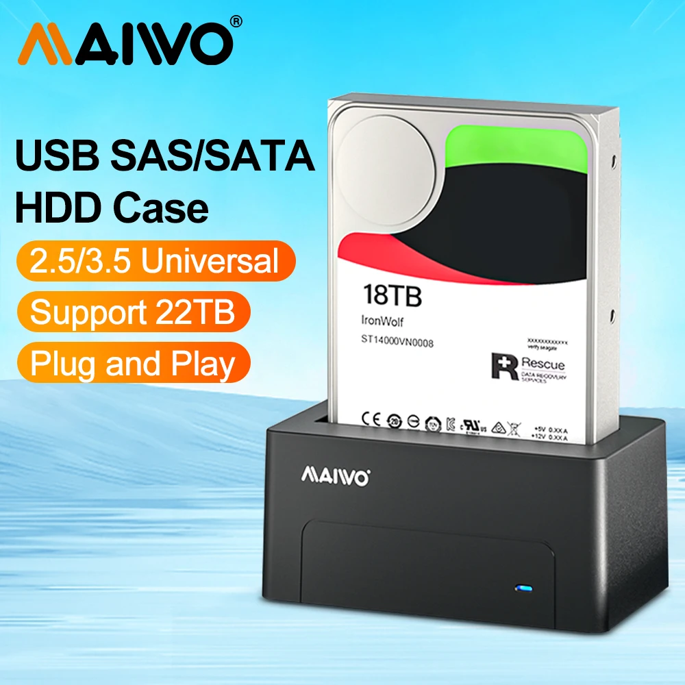 

MAIWO SAS Hard Drive Docking Station for 2.5/3.5" HDD SSD Disk CaseSATA To USB 3.0 HDD Docking Station with 12V Power Adapter