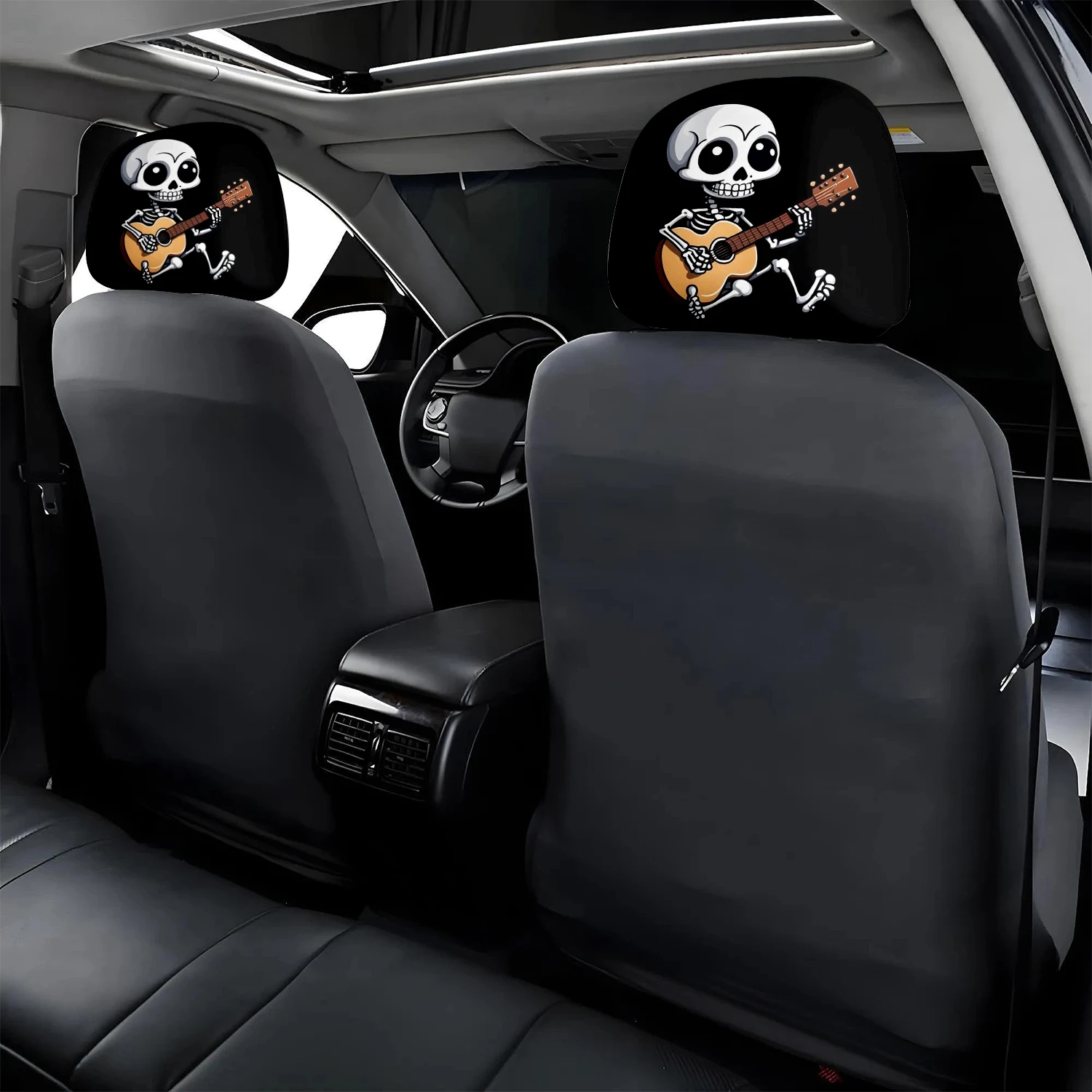 Skull Playing Guitar Print  Headrest Covers Unstuffed Stylish and Comfortable Vehicle Seat Headrest Protectors Easy to Install