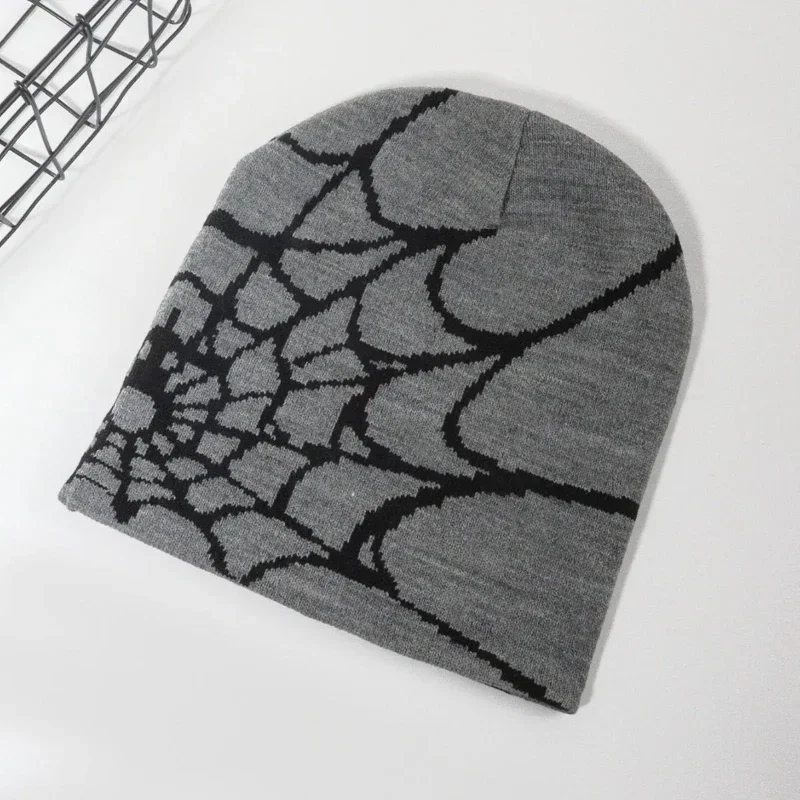 Fashion Knitting Spider Web Design Hat for Men Women Pullover Pile Cap Y2k Goth Warm Beanie Hats New Hip-hop Street Cap