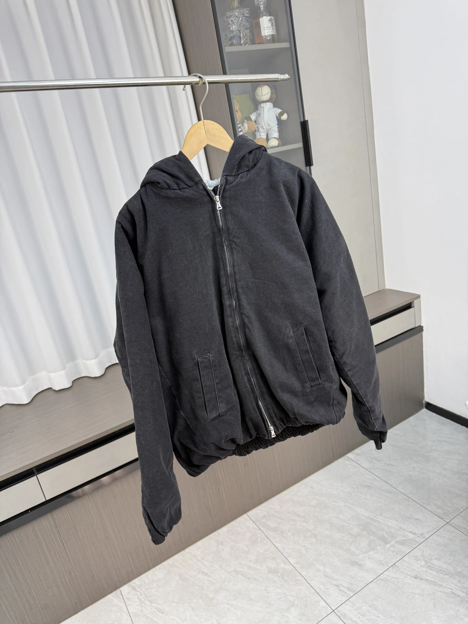 

Z Home New Winter Men's Loose Fit Casual Hooded Cotton Lined Versatile Denim Jaet Outerwear Elastic Fabric Youth Long Sv...