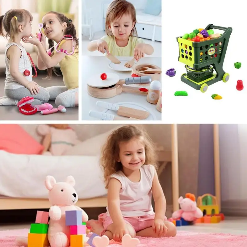 Fai finta di giocare nel negozio di alimentari Giocattolo Carrello della spesa per bambini Giocattolo Struttura stabile Giochi di ruolo per il compleanno di Capodanno