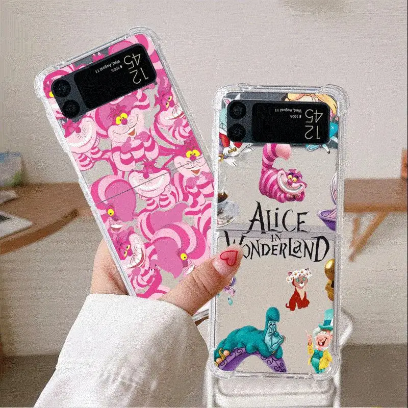 

Disney Alices Cheshires Cat phone Cases for Samsung Galaxy Z Flip 3 case Z Flip 4 ZFlip 5 zflip Flip3 Flip4 Airbag Fundas Cover