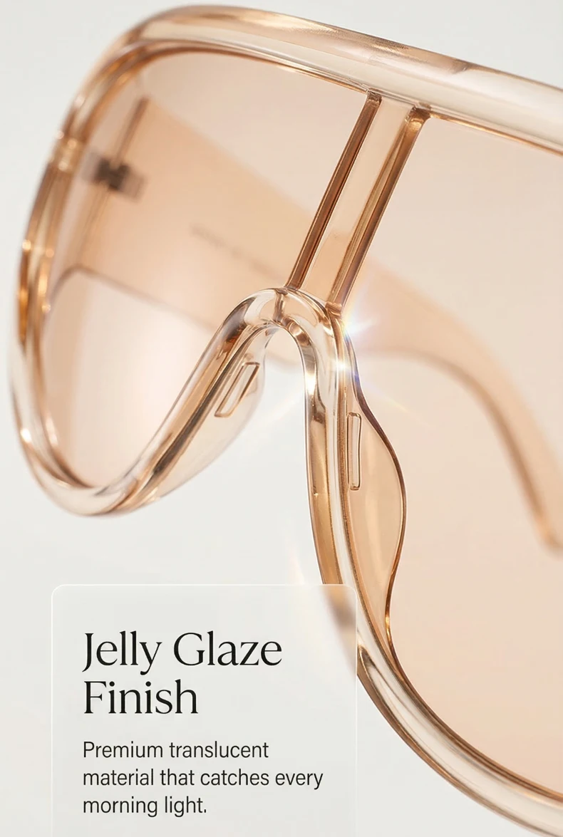 Übergroße Shield-Sonnenbrille für Damen, Y2K, futuristische einteilige Maskenbrille, transparent, braun, modische Schutzbrille, luxuriöses Design – Detail 4